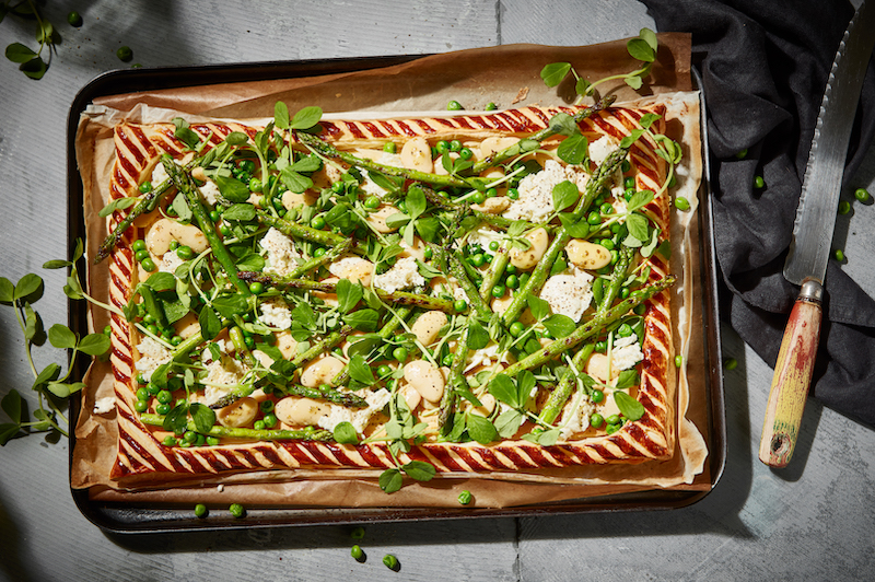 Chargrilled Asparagus, Pea Shoots & Butter Bean Tart