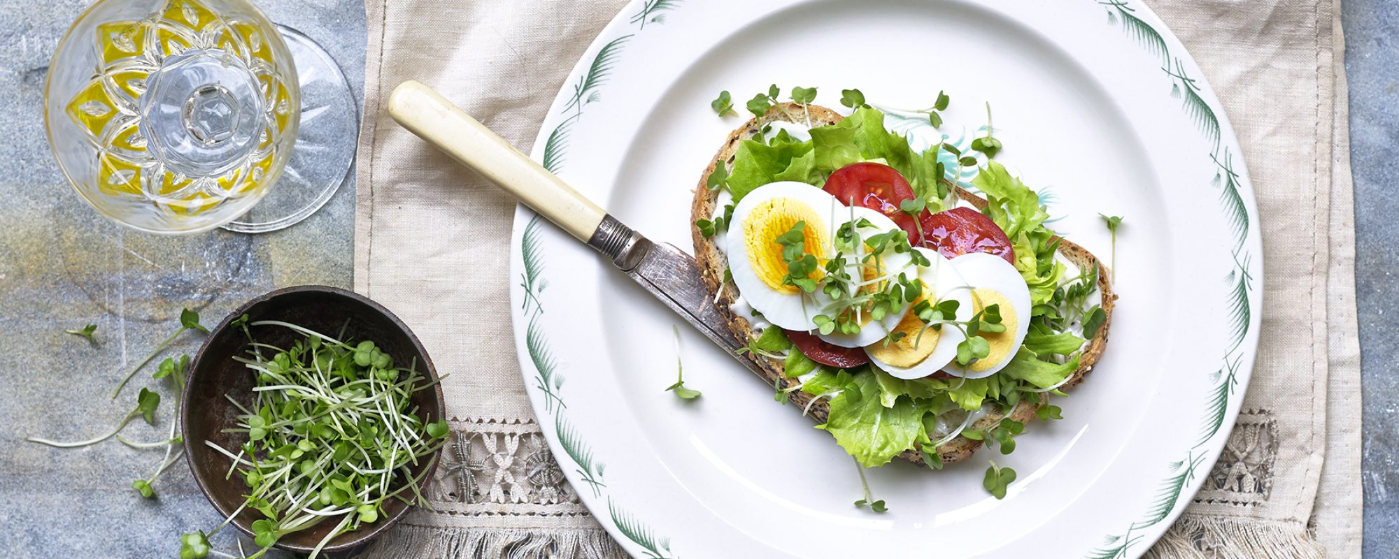 Egg and cress salad open sandwich